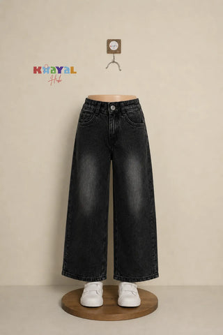 Black Wide-Leg Denim Pants For Girls