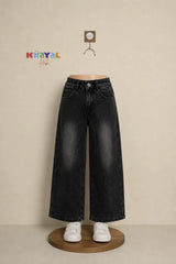 Black Wide-Leg Denim Pants For Girls