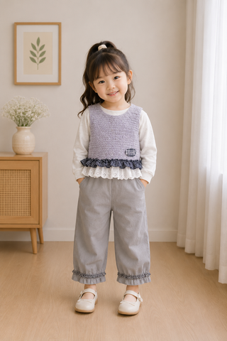 Grey Lace Layered Pant Set
