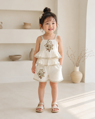 Cream Floral Ruffle Top & Shorts Girls Co-Ord Set