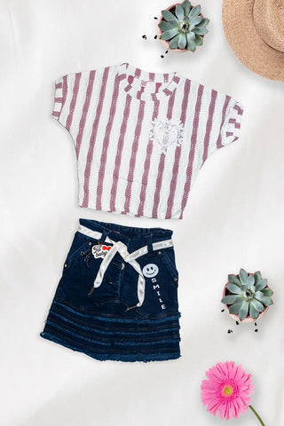 Rose Stripe Denim Skirt Set