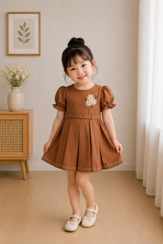Rust Daisy Puff Sleeve Dress