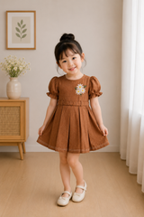 Rust Daisy Puff Sleeve Dress