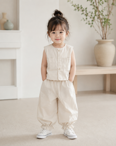 Beige Safari Pocket Girls Co-Ord Set