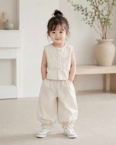Beige Safari Pocket Girls Co-Ord Set