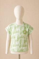 Green Checked Star Patch Top for Girls