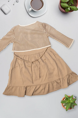 Beige Layered Frill Dress with Knit Shrug