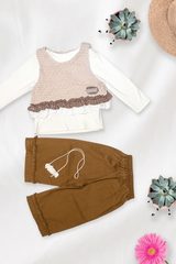 Cream Knit Frill Pant Set