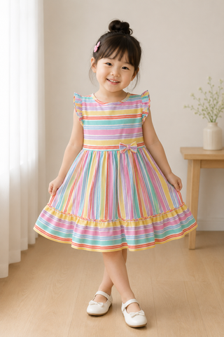 Rainbow Stripe Ruffle Dress