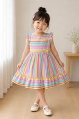 Rainbow Stripe Ruffle Dress