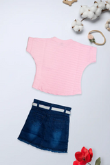 Pink Charm Denim Skirt Set