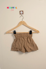 Brown Pleated Pocket Shorts For Girls