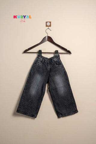 Black Wide-Leg Denim Pants For Girls