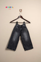Black Wide-Leg Denim Pants For Girls