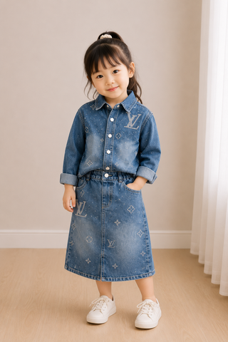 Denim Sparkle Shirt & Full Skirt Set