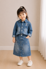 Denim Sparkle Shirt & Full Skirt Set