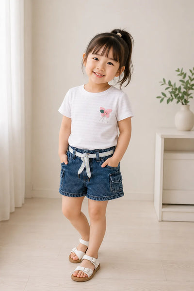 Blush Bloom Denim Shorts Set
