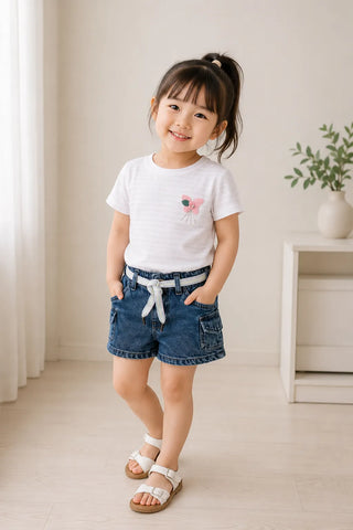 Blush Bloom Denim Shorts Set