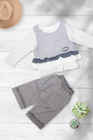 Grey Lace Layered Pant Set