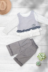 Grey Lace Layered Pant Set