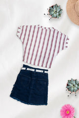 Rose Stripe Denim Skirt Set