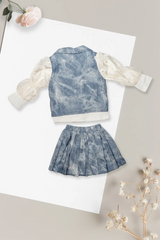 Sky Blue Denim Pleated Skirt Set