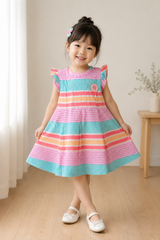 Candy Stripe Flutter Sleeve Dress