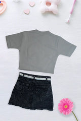 Silver Leaf Denim Skirt Set