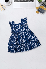 Navy Floral Ruffle Sleeve Dress