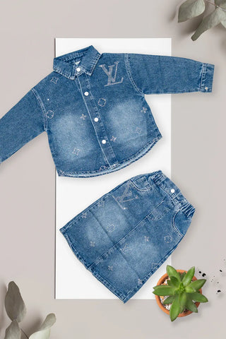 Denim Sparkle Shirt & Full Skirt Set