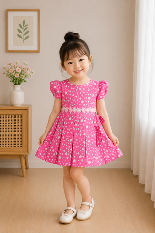 Pink Heart Print Party Dress