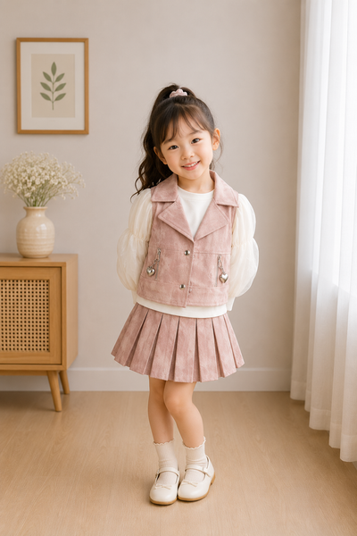 Blush Pink Pleated Skirt Set