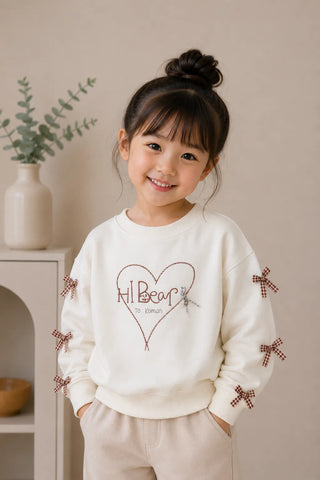 Heart Bow Cream Sweatshirt