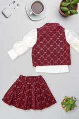 Wine Monogram Pleated Skirt Set