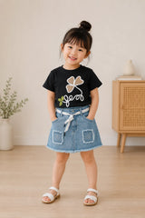 Midnight Bloom Denim Skirt Set