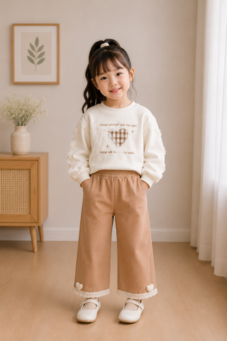 Cream Heart Lace Pant Set