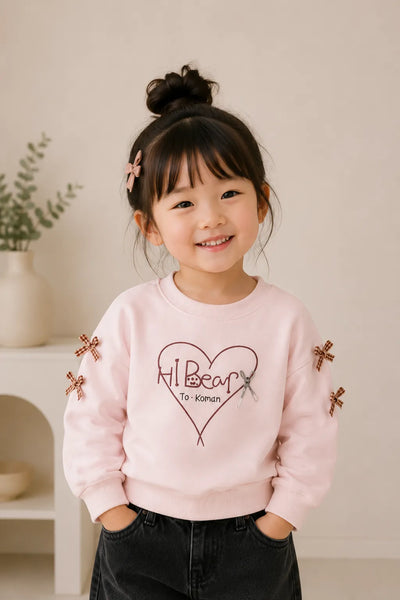 Hi Bear Ribbon Sleeve Sweatshirt