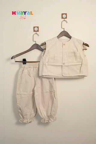 Beige Safari Pocket Girls Co-Ord Set