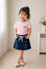 Pink Charm Denim Skirt Set