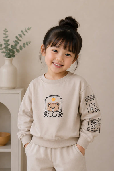 Teddy Patch Beige Sweatshirt