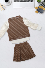 Brown Monogram Vest & Pleated Skirt Set