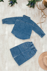 Blue Denim Sparkle Shirt & Full Skirt Set