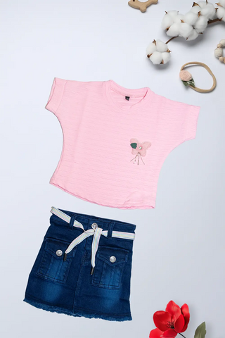 Pink Charm Denim Skirt Set