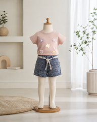 Pink Floral Top & Denim Shorts Girls Co-Ord Set
