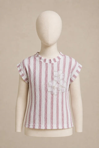 Girls Pink Striped Floral Top