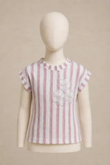 Girls Pink Striped Floral Top