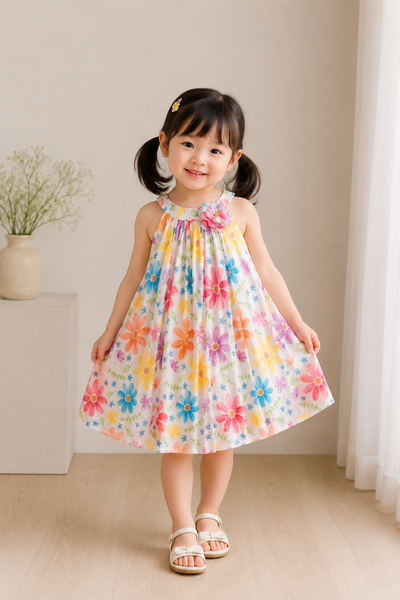 Rainbow Bloom Floral Swing Dress