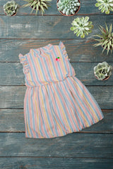 Pastel stripe flutter sleeve dress