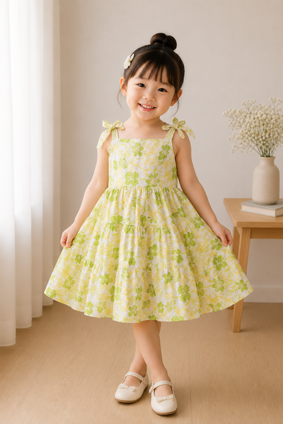 Lime Blossom Tie-Shoulder Dress