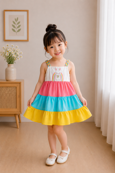 Rainbow Bunny Tiered Dress